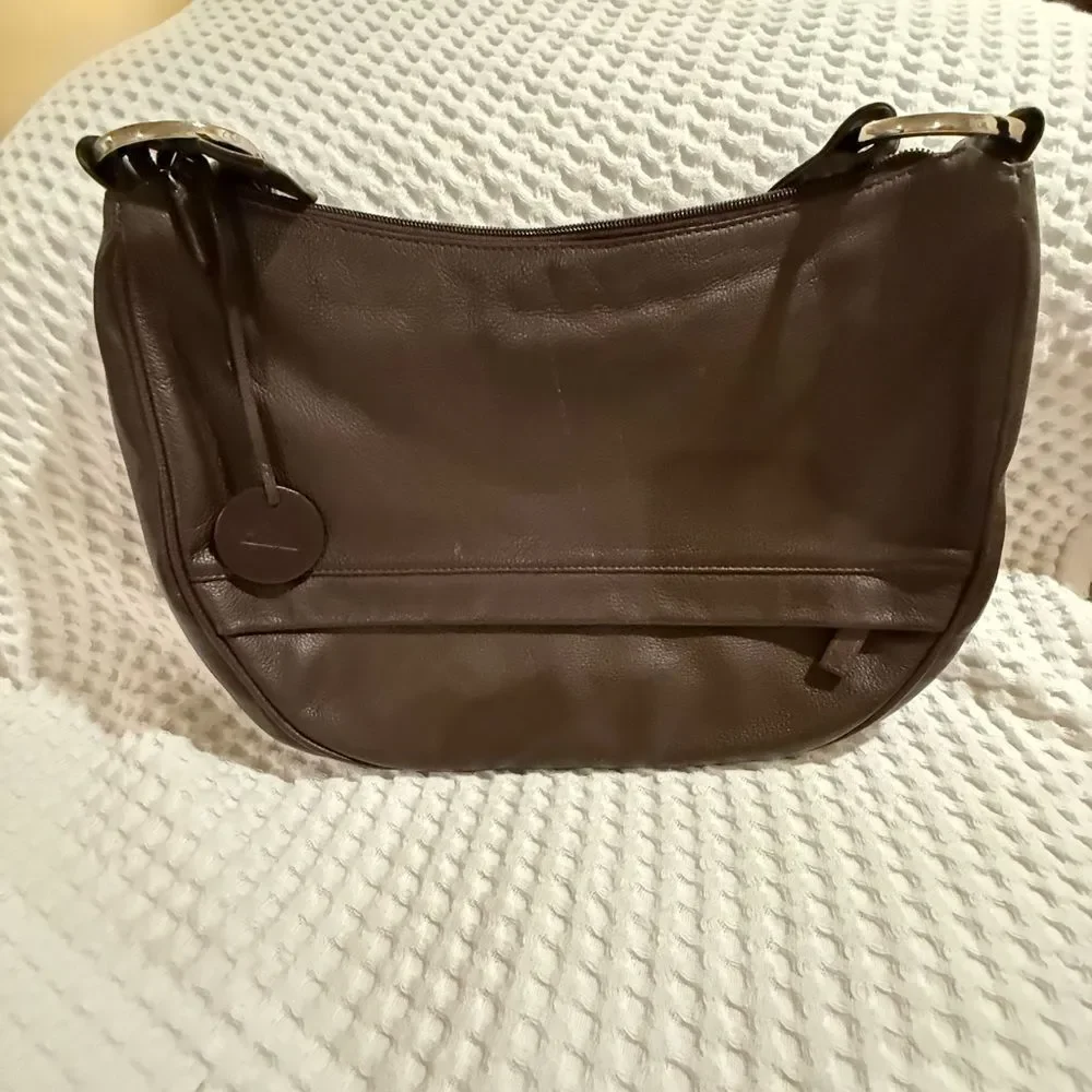 Hampton Potter Genuine Cowhide Brown Leather Shoulder Bag concealed compartment
